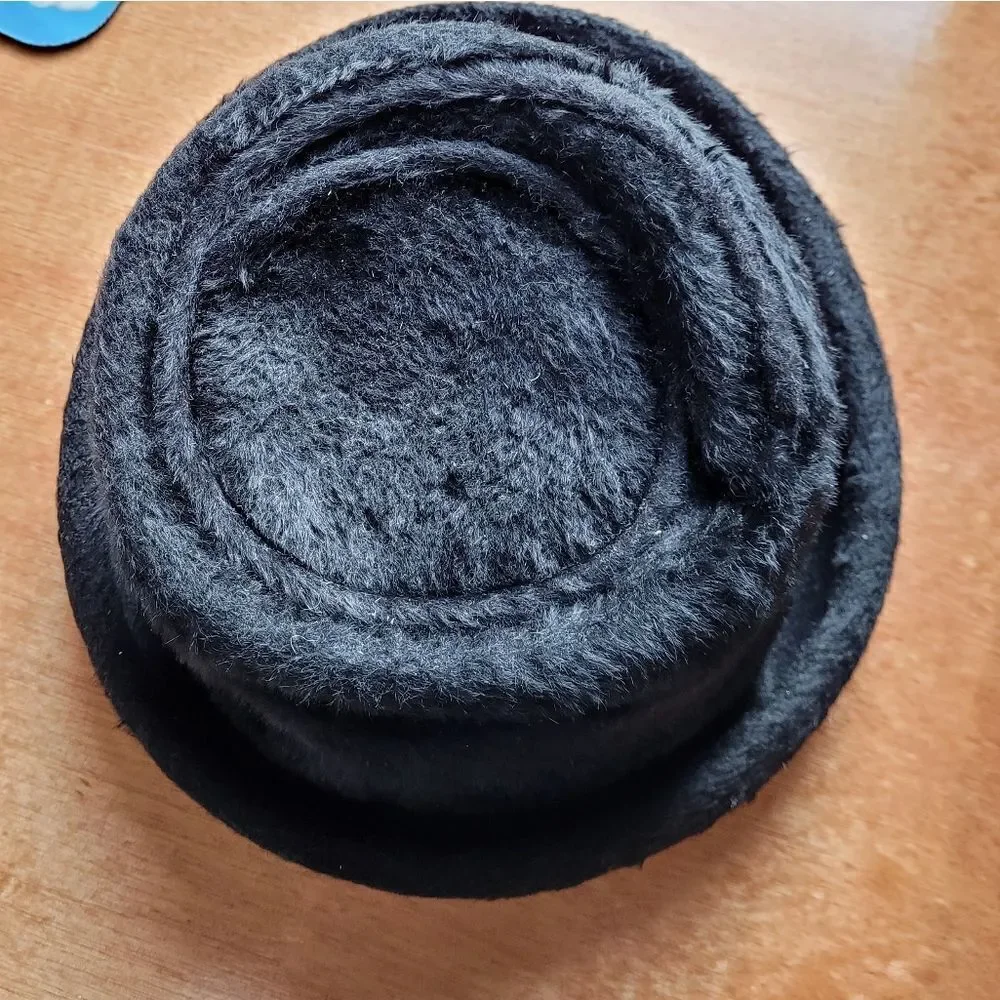 VINTAGE 50s Musketeer black furry flat top fedora‎ rolled brim bucket hat - Picture 3 of 8